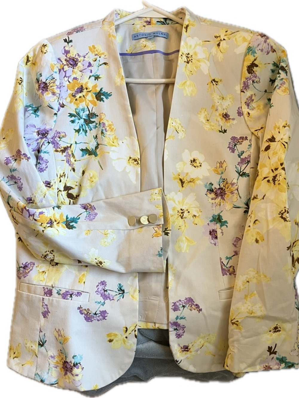 ANTONIO MELANI Cream Blazer with Yellow & Purple Floral Print Size 10